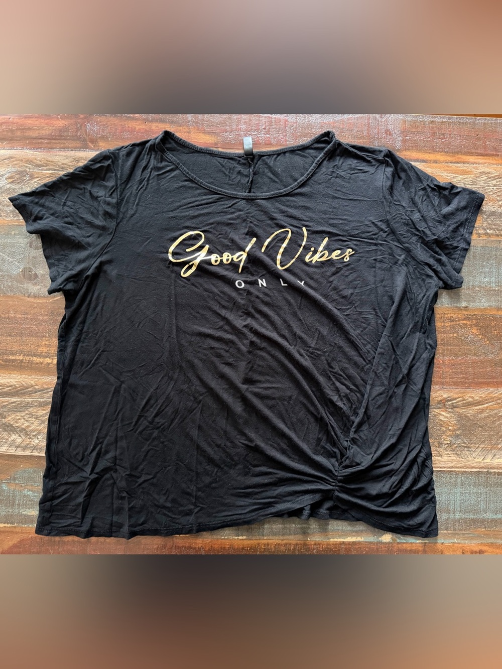 AVA JAMES Women's‎ 3X Black Good Vibes Only Knot Front T-Shirt | SKU 0561